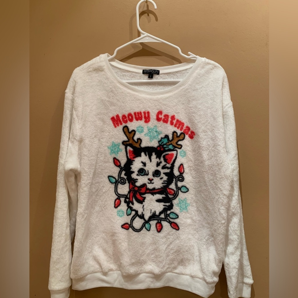 Fifth Sun Meowy Catmas Cozy Soft Christmas Sweatshirt Size Large